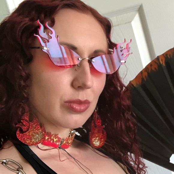 Flame earrings drop fire its lit rave burning man - Picture 7 of 8